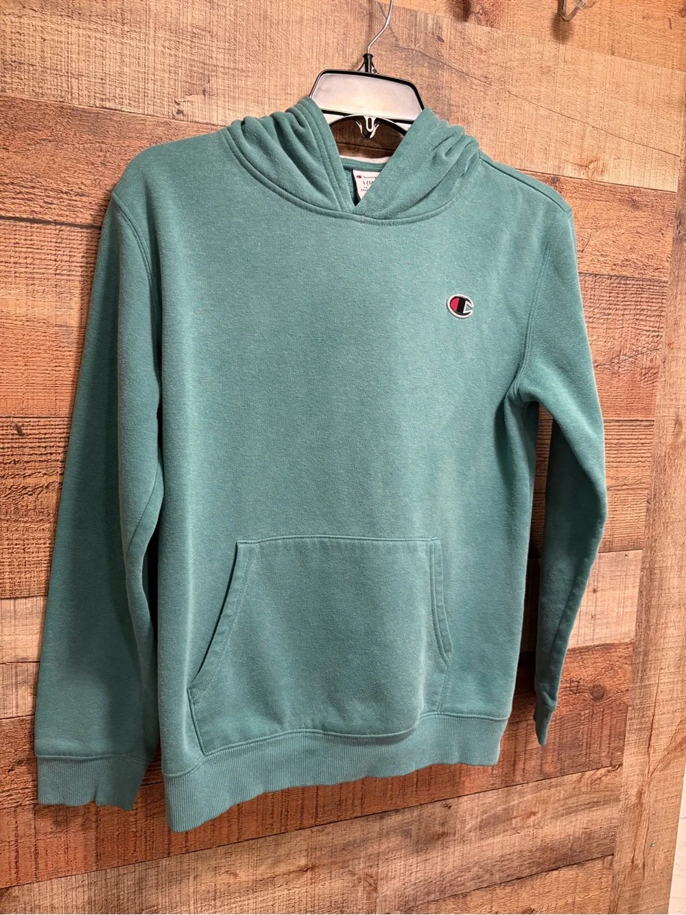 Champion Boys Hoodie Size L 14/16 Blue Green Pullover Sweatshirt K014